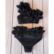 Bikini monospalla nero glitter donna