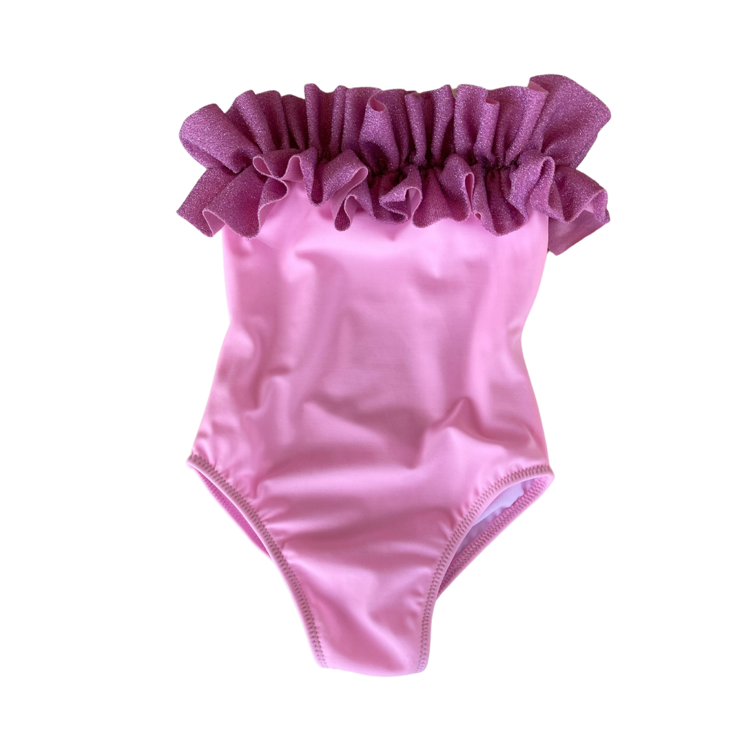 Women's one-piece swimsuit with glitter ruffles