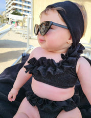 Black glitter one-shoulder bikini for girls