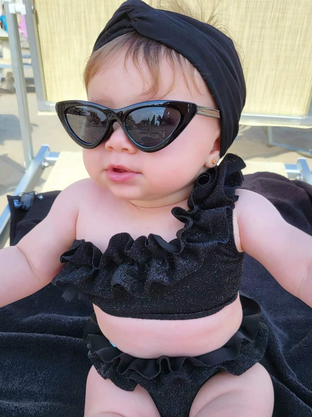 Bikini monospalla nero glitter bambina