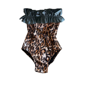 Women's leopard print one-piece swimsuit with bandeau