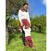 Red Scottish tartan coordinated for mom