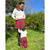 Red Scottish tartan coordinated for mom