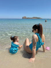 Women's turquoise glitter one-shoulder dress