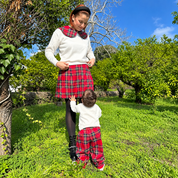 Red Scottish tartan coordinated for mom