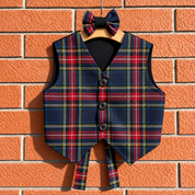 Gilet in tartan scozzese classico con papillon bambino