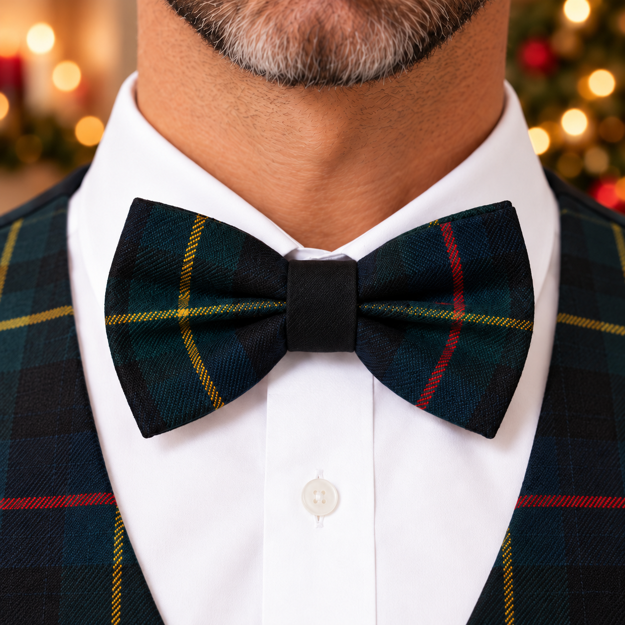 Gilet in tartan scozzese blu e verde a righe con papillon adulto