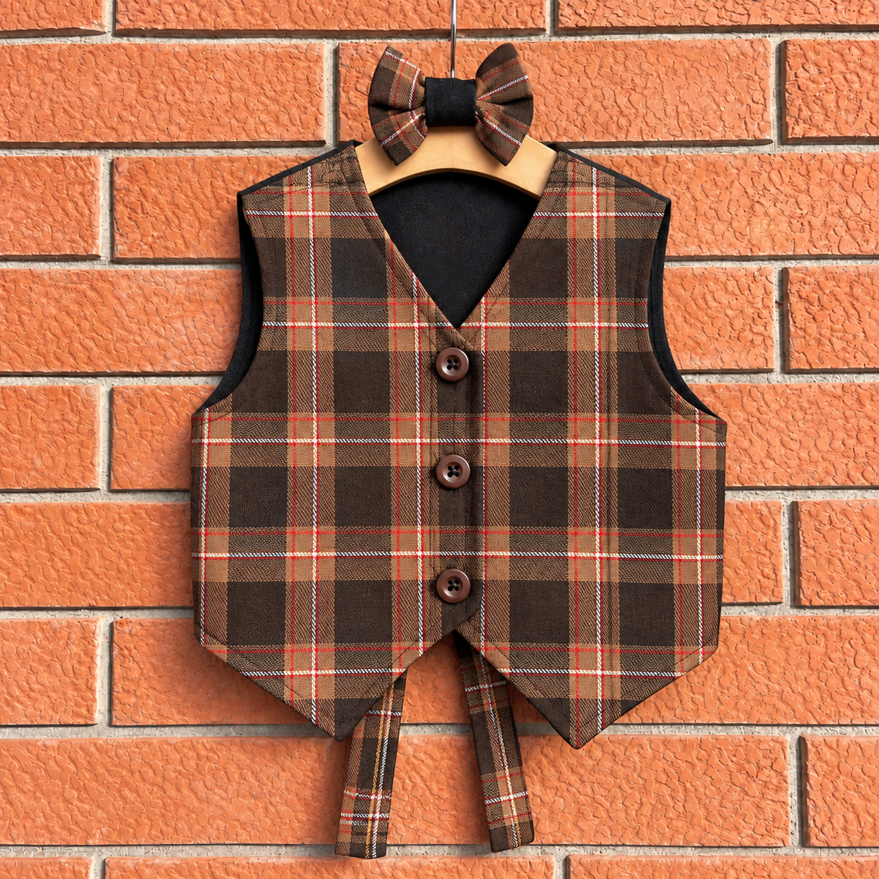 Gilet in tartan scozzese classico con papillon bambino