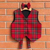Gilet in tartan scozzese classico con papillon bambino
