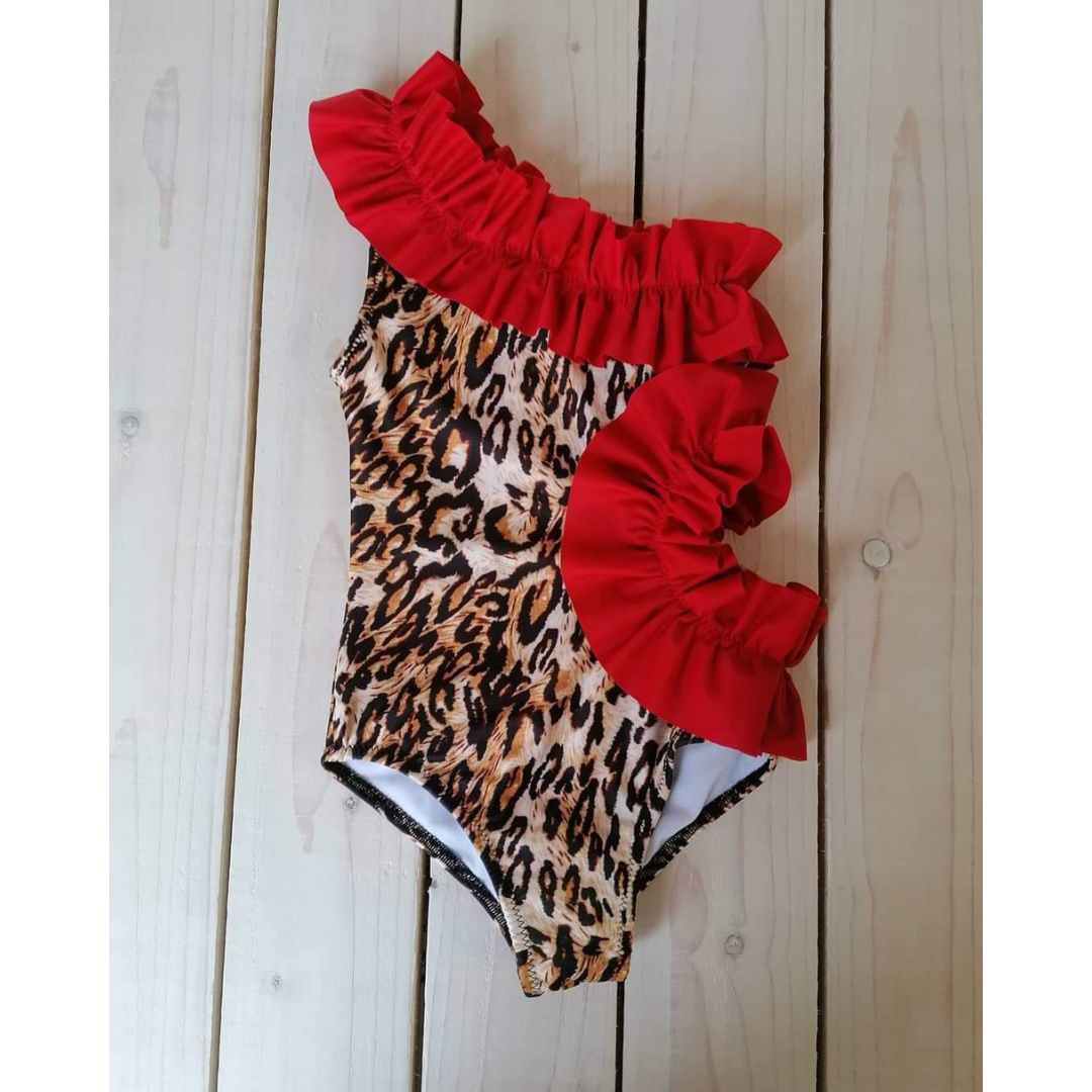 Women's leopard print one-shoulder one-piece swimsuit