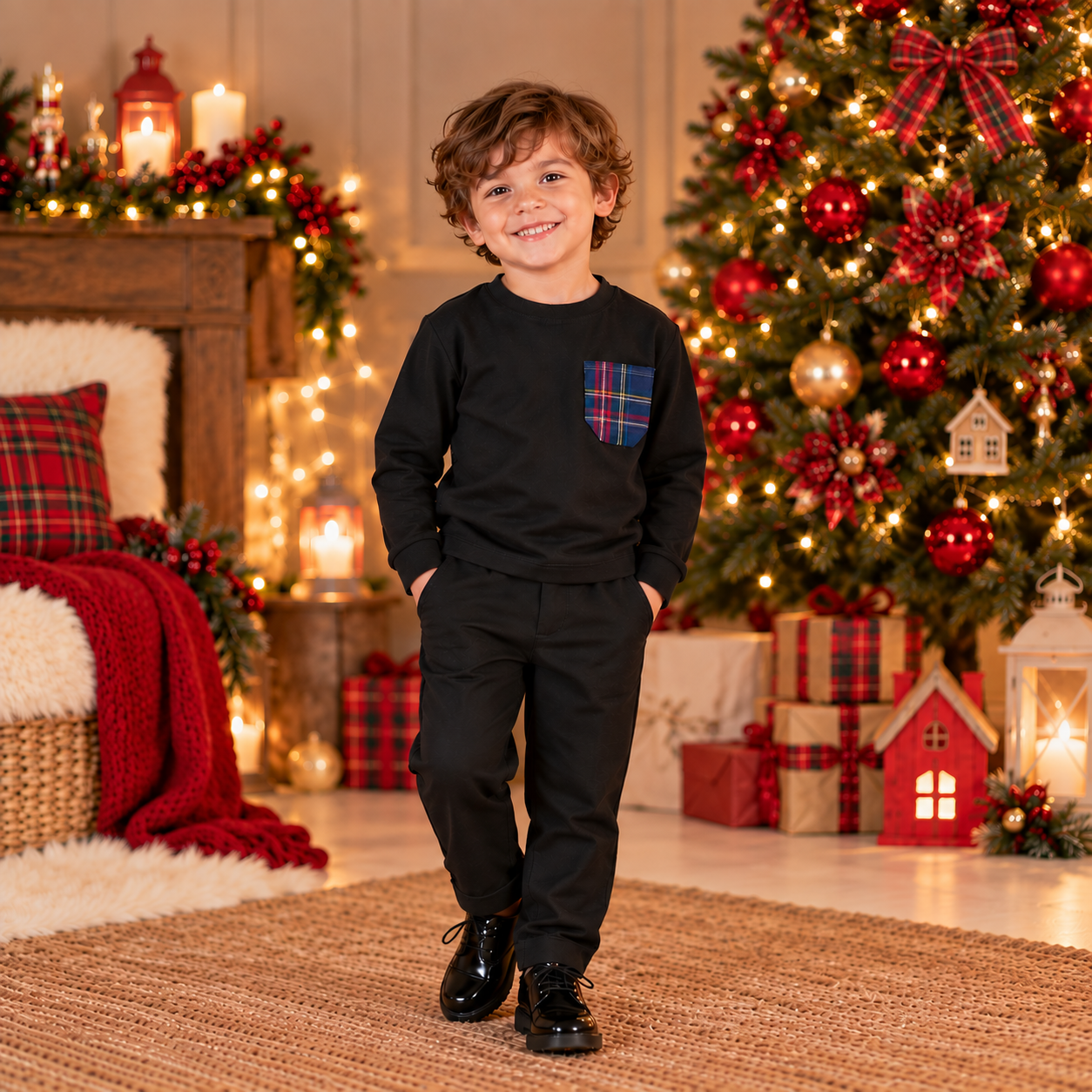 Maglione con taschino in tartan bambino