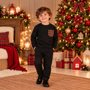 Maglione con taschino in tartan bambino