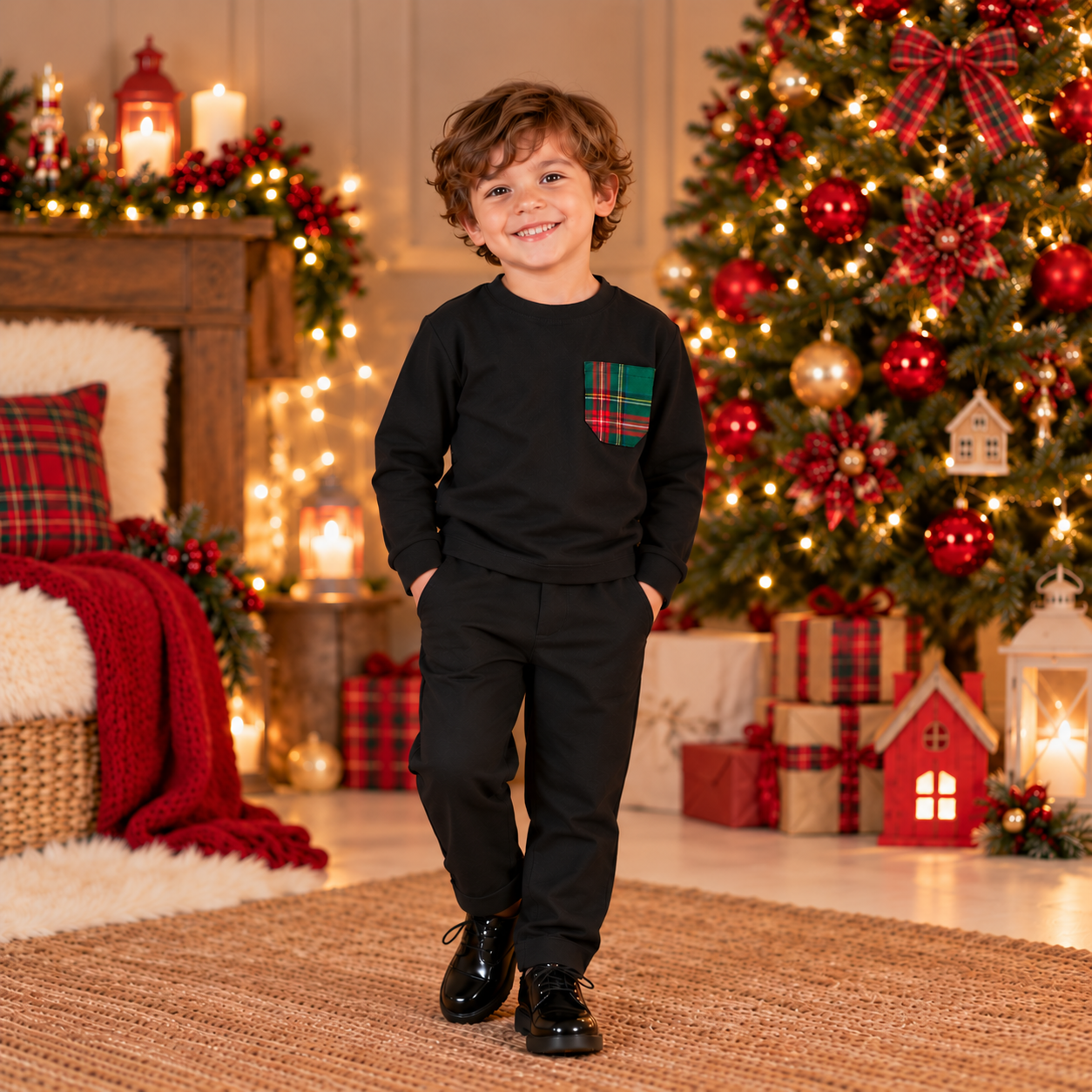 Maglione con taschino in tartan bambino
