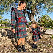 Tartan dress with a green background for mom
