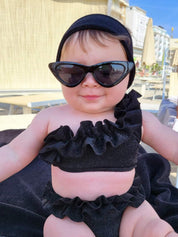 Black glitter one-shoulder bikini for girls
