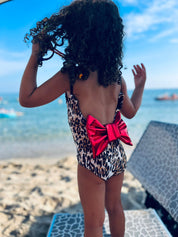 Intero fiocco leopardato bambina